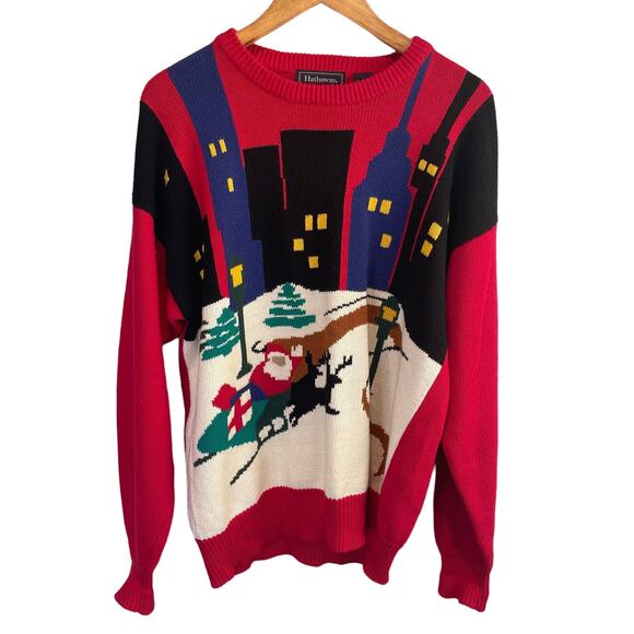 Vintage Hathaway Hand Knit Intarsia Christmas Sweater - size Large - Picture 1 of 4